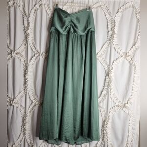 Anthropologie Strapless Green Satin Slit Midi Dress Current Air sz XS